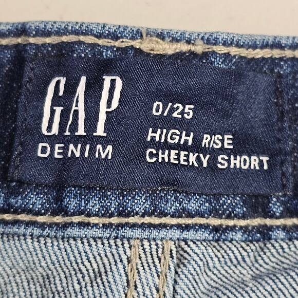 GAP Women's Cheeky Cut Off Denim Shorts Sz 25 High Rise Boho Stretch Cotton Blue - Picture 7 of 10